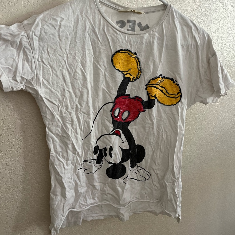 Zara girls Disney Mickey Mouse sequins t-shirt. Size 13-14. Cotton.